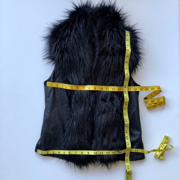 INC International Concepts Black Long Faux Fur Vest & Fabric Back to Layer  S - Picture 15 of 16